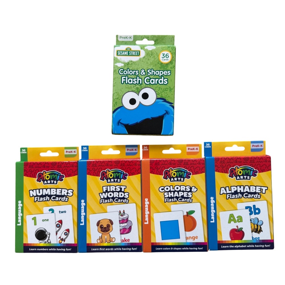 Sesame Street Atomic Arts Flash Cards Bundle 5pk Alphabet Numbers Colors Shapes